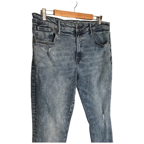 American Eagle Mens Size 38 Flex Slim Taper Distressed Stone Wash Denim Blue - Picture 2 of 14